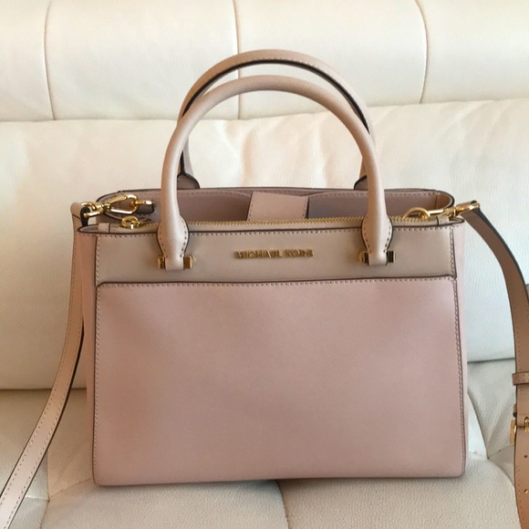 NWOT Michael Kors Large Satchel Crossbody Bag Saffiano Leather Blossom 12” X 10” - Picture 2 of 12